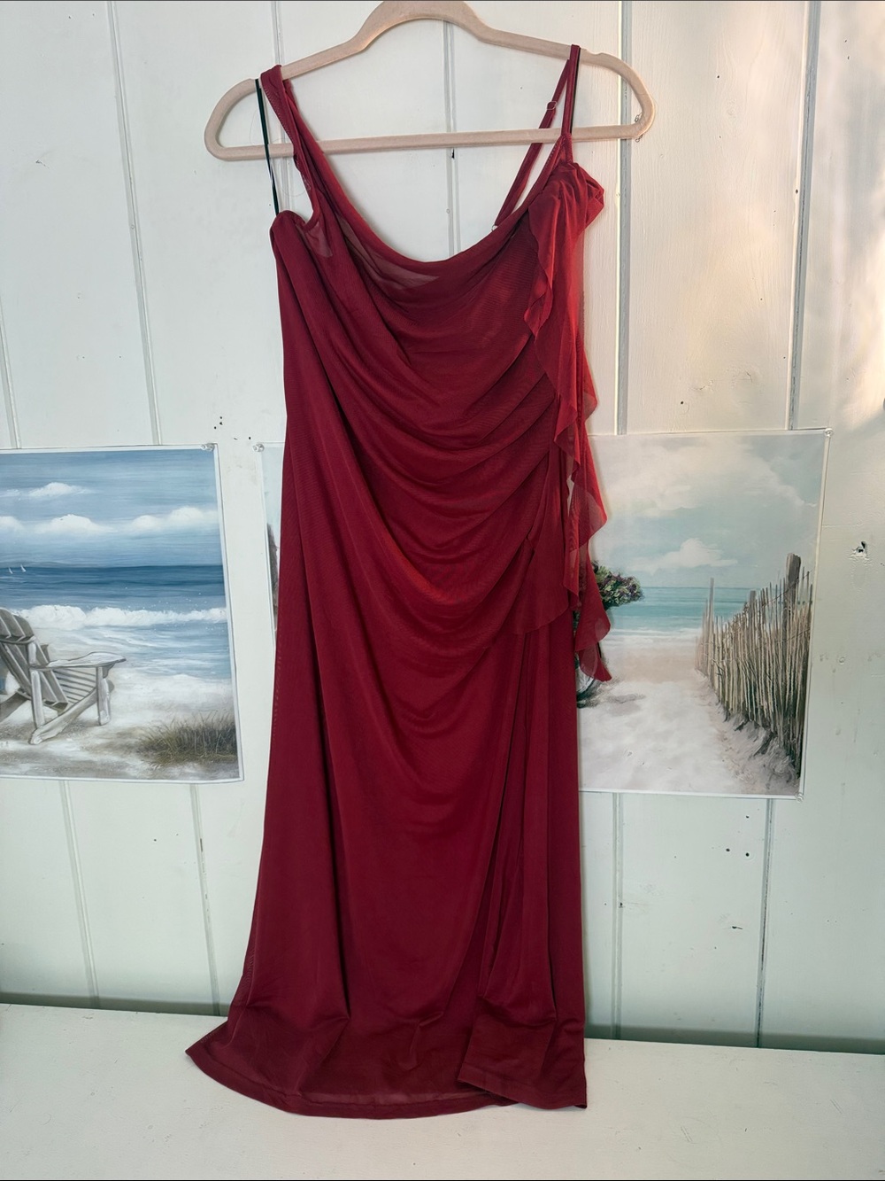 Cider Burgundy Draped Midi Dress